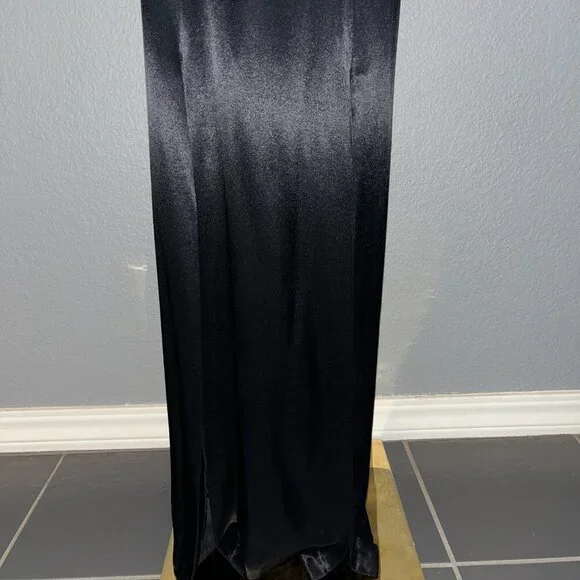 VINTAGE NADINE BLACK SATIN BACKLESS HALTER MAXI GOWN POCKETS Made in USA NWT - 9 - Picture 4 of 14